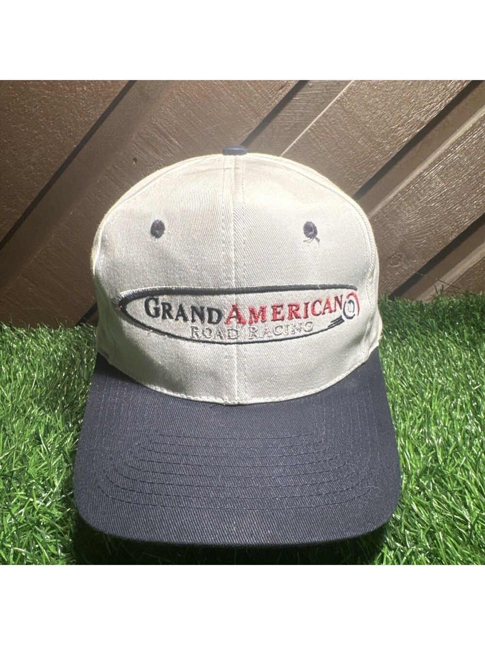 Vintage Grand American Road Racing Hat Cap Snapback Two Tone White Blue KC